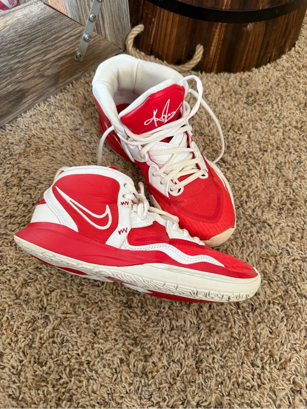 Nike women’s Red and White High-Top Sneakers